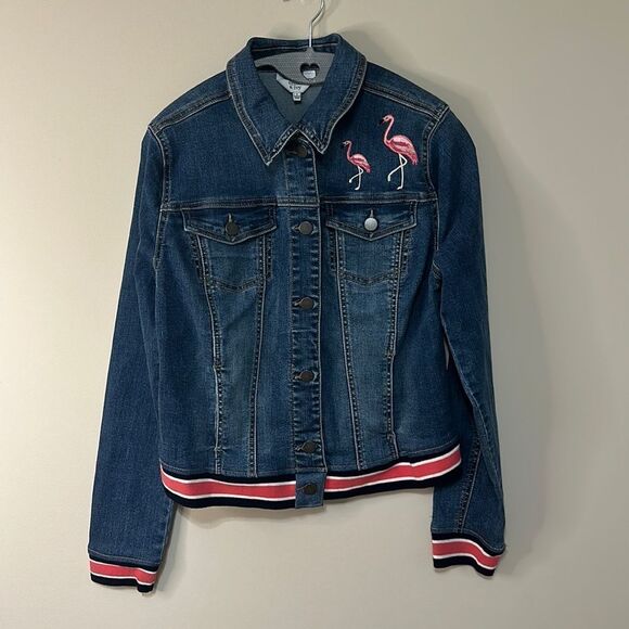 Crown & Ivy Jean Jacket with Flamingos Size Small - Picture 1 of 5